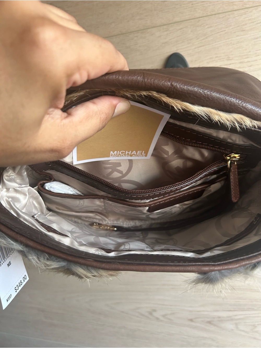 Michael Kors Sloan Rabbit Fur and Leather Shoulder Crossbody Bag NWT - Picture 11 of 14